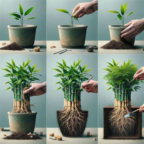 transplanting bamboo house plant.